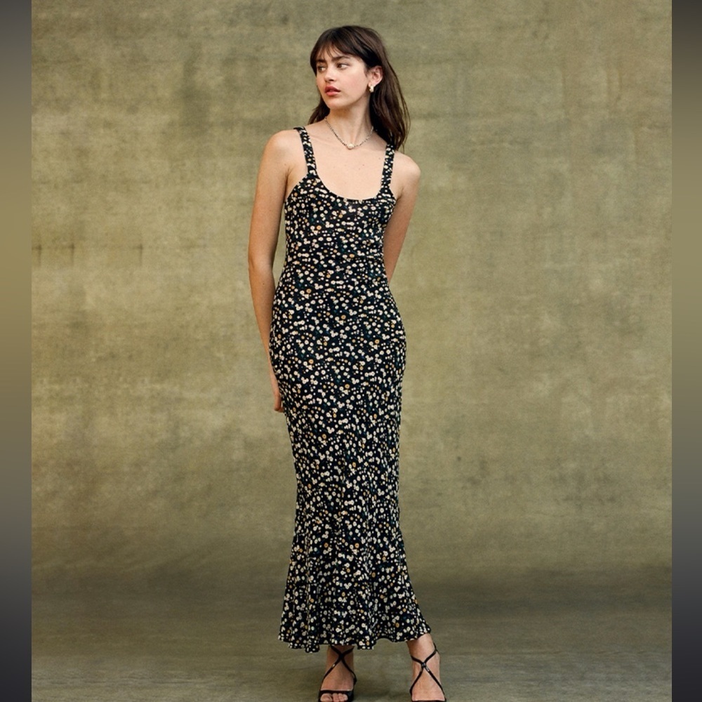 REALISATION PAR The Allegra in Milky Way Fishtail Maxi Silk Dress size Medium